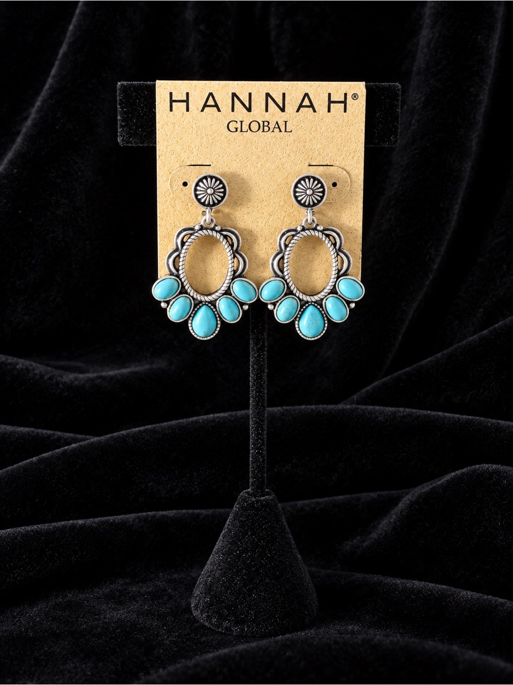 Hannah Global Faux Turquoise Teardrop Silver Color Post Earrings